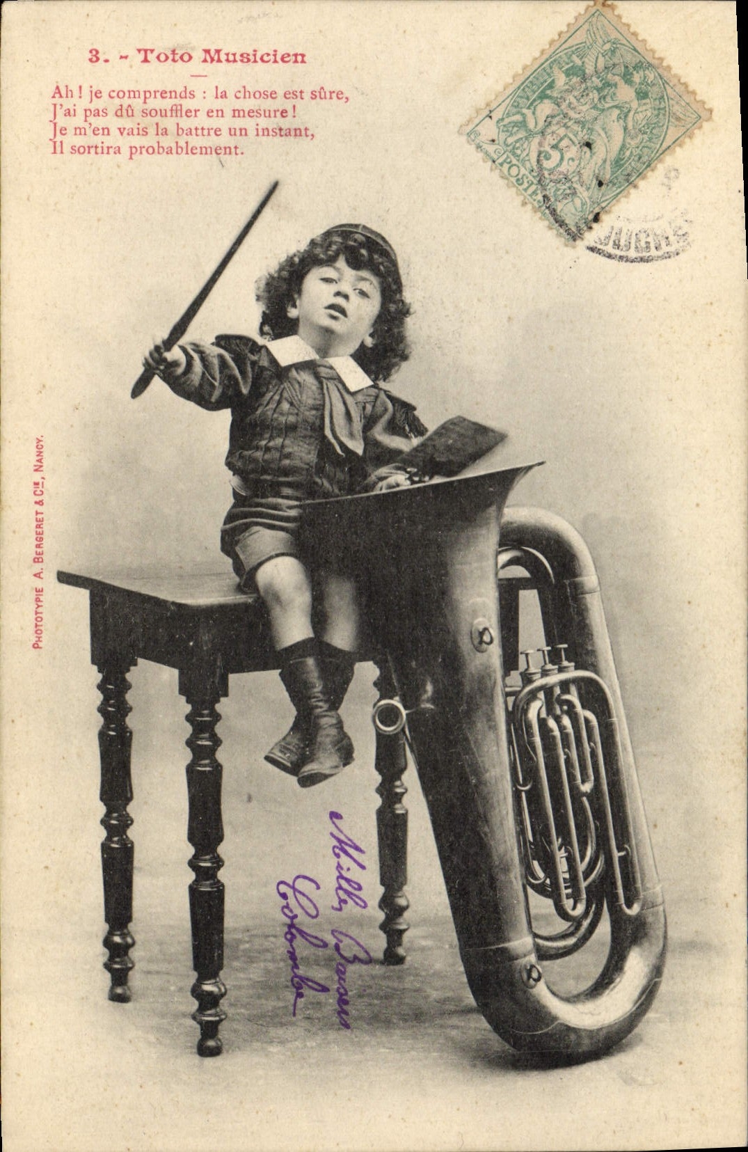 Toto Musicien — enfant avec tuba — Phototype A. Benenet & Cie, Nancy