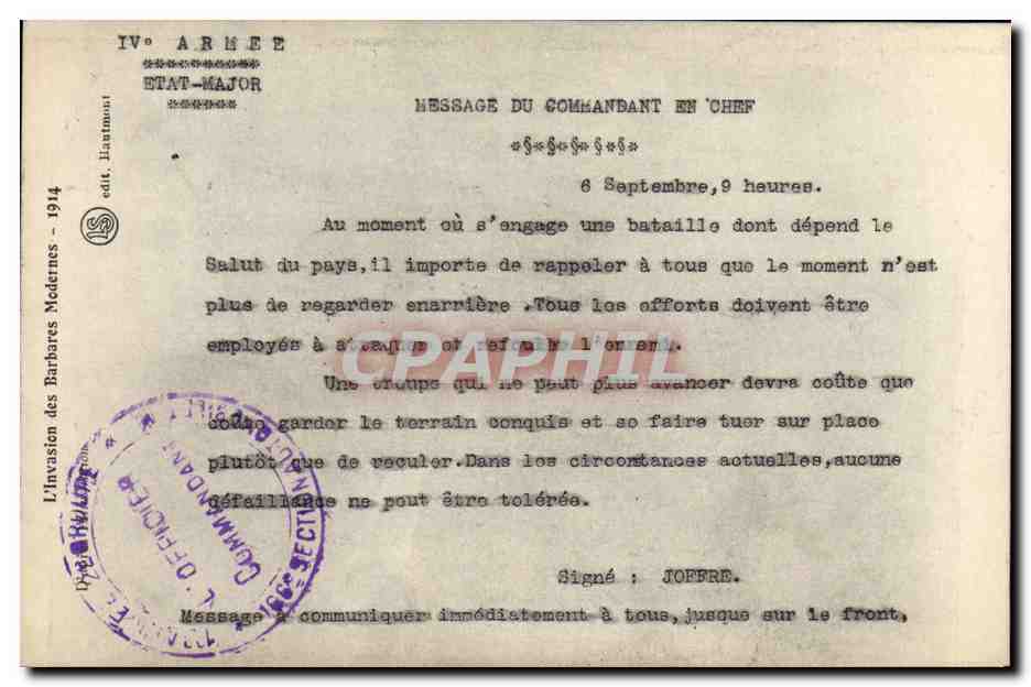 CPA Militaria IVeme armee Joffre 