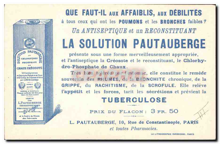 CPA Militaria Le general Joffre Generalissime des Armees Francaises Solution Pautauberge Tuberculose  — Verso