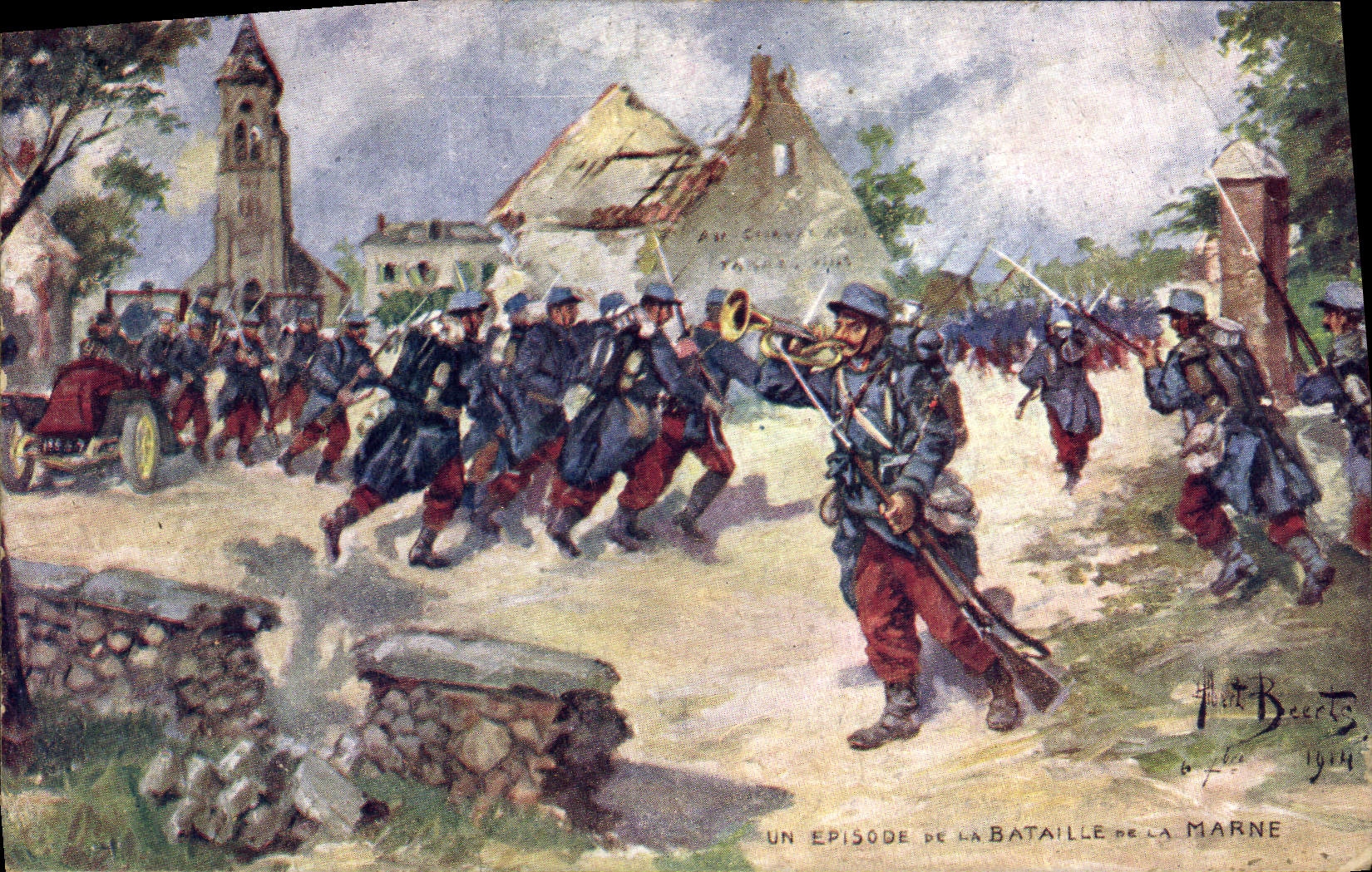 CPA Militaria Un episode de la bataille de la Marne 