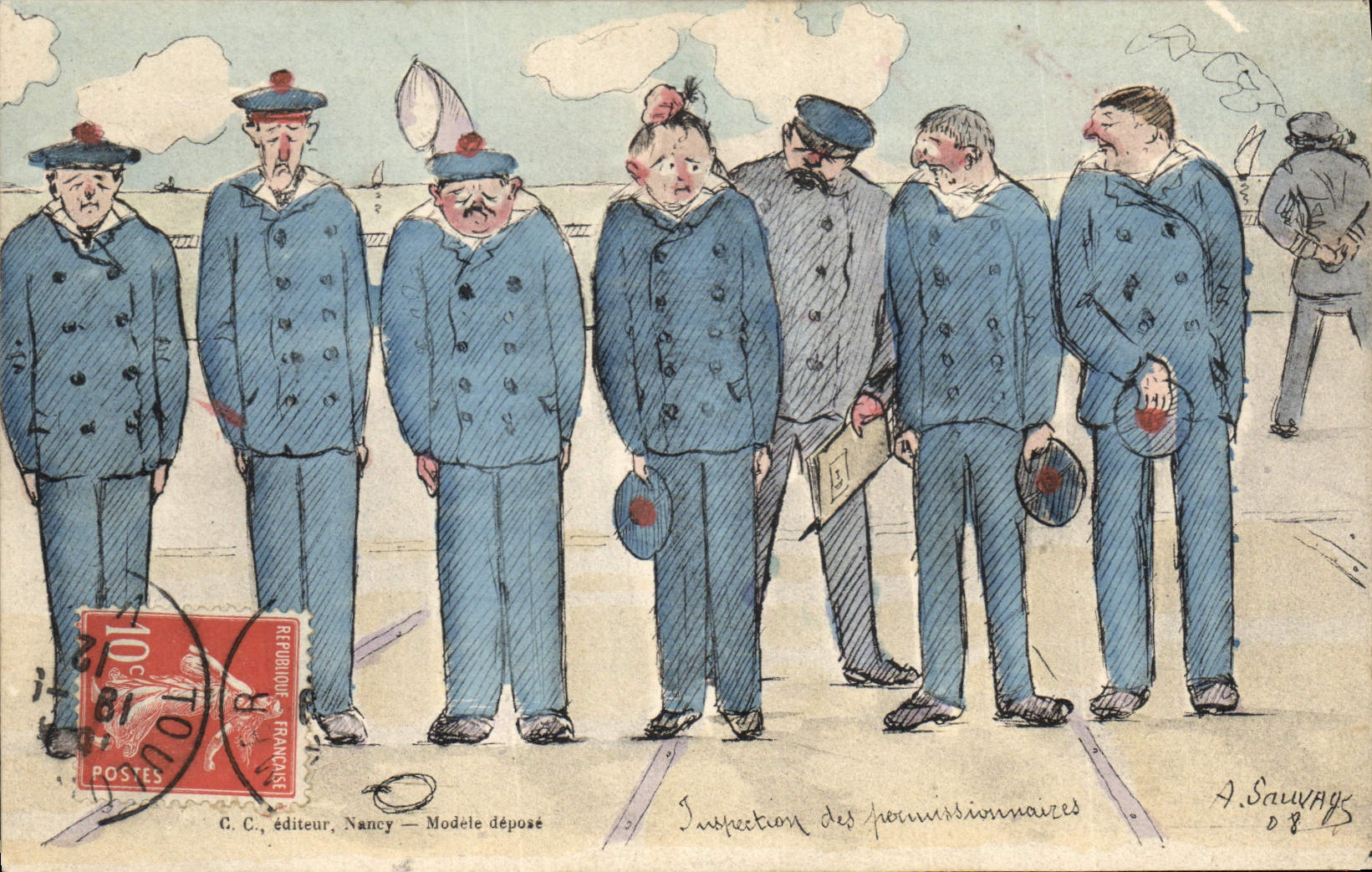 CPA Militaria Inspection des permissionnaires Marins 