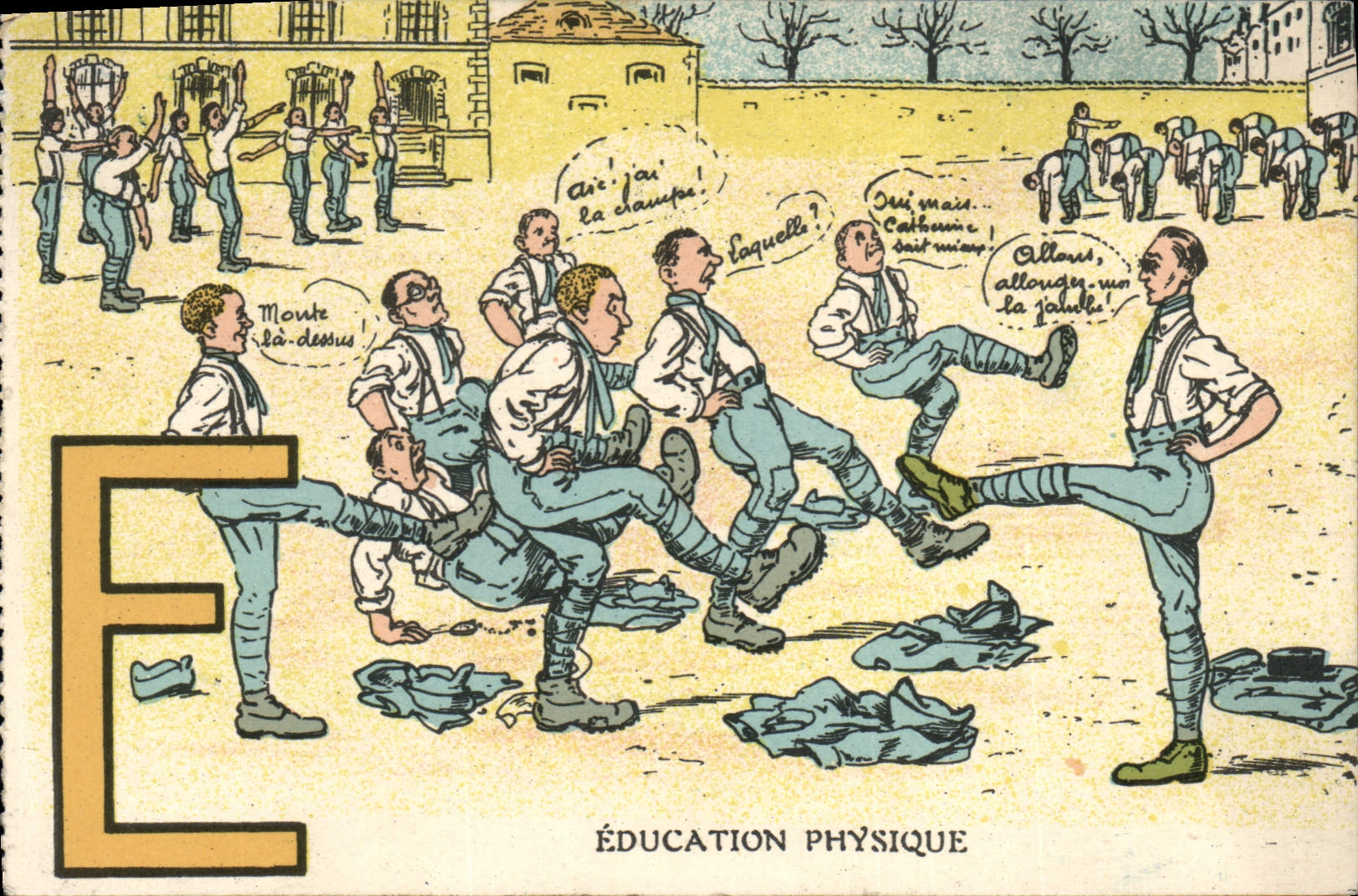 CPA Militaria Lettre E Eduction physique 