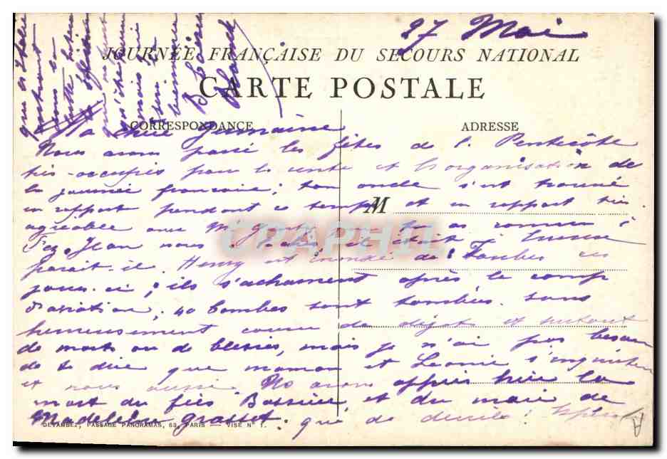 CPA Militaria Secours National  — Rückseite