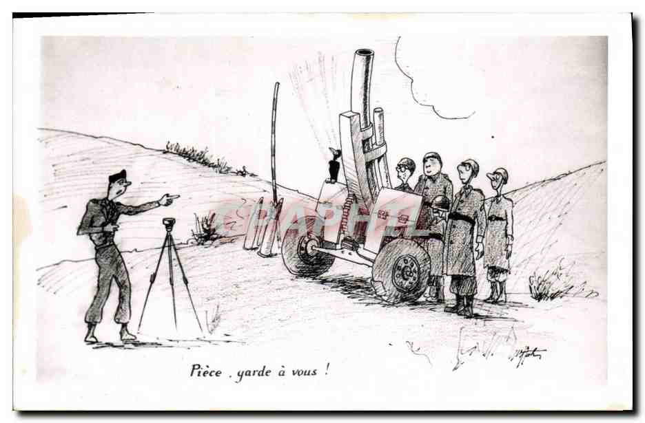 CPA Militaria Piece Garde a vous Canon 