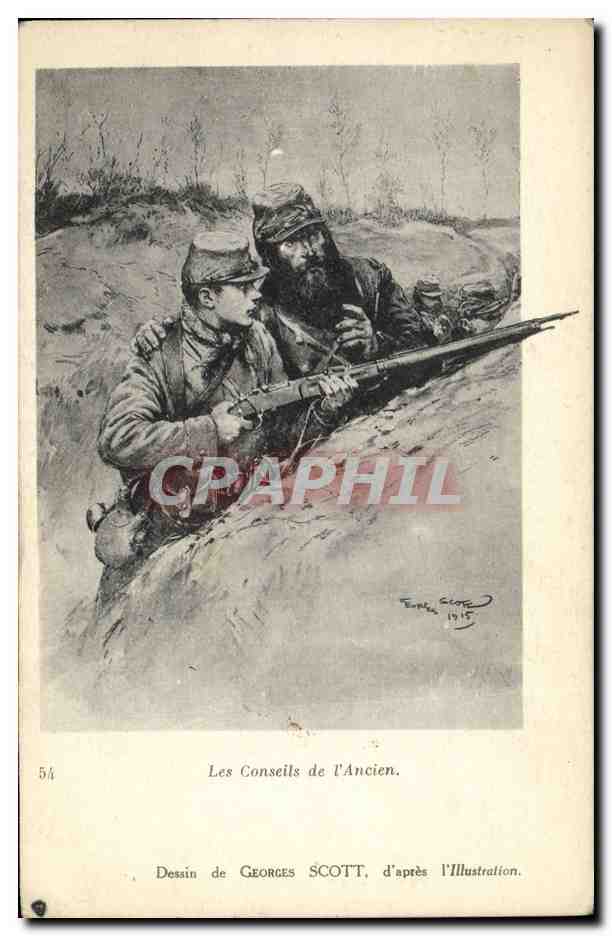 CPA Militaria Les conseils de l'ancien Georges Scott 