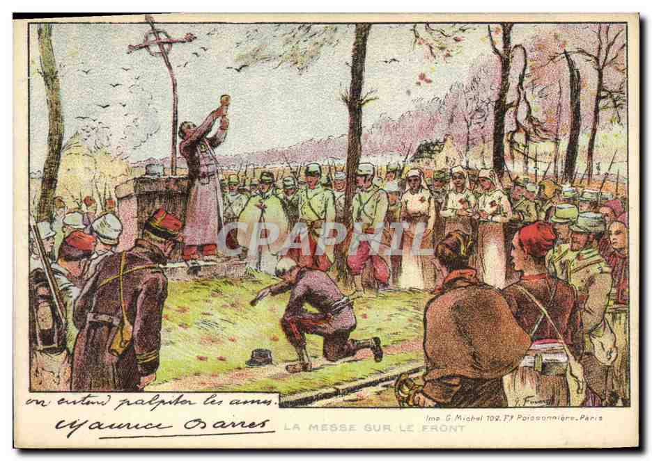 CPA Militaria La messe sur le front Infirmiere 