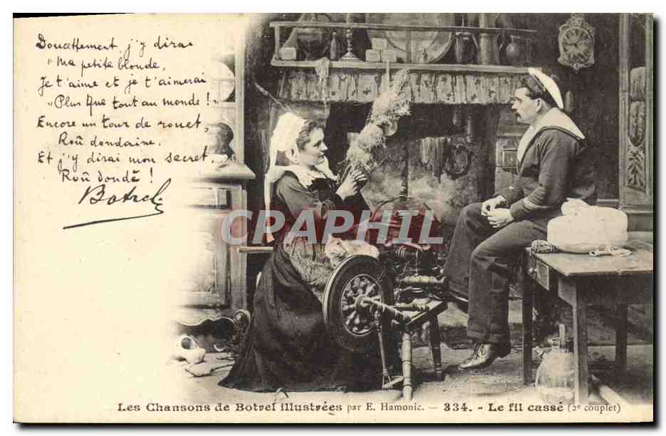 CPA Folklore Les chansons de Botrel illustrees le fil casse Marin 