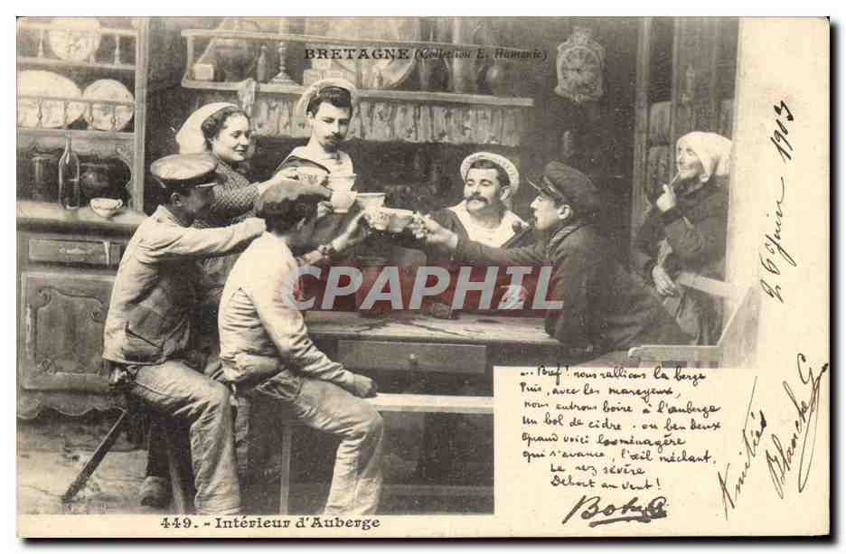 CPA Folklore Les chansons de Botrel illustrees Interieur d'auberge 