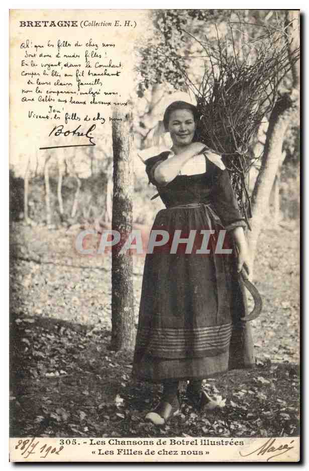 CPA Folklore Les chansons de Botrel illustrees Les filles de chez nous 