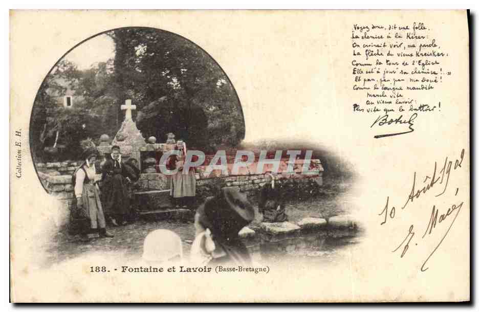 CPA Folklore Fontaine et lavoir Basse Bretagne Botrel 