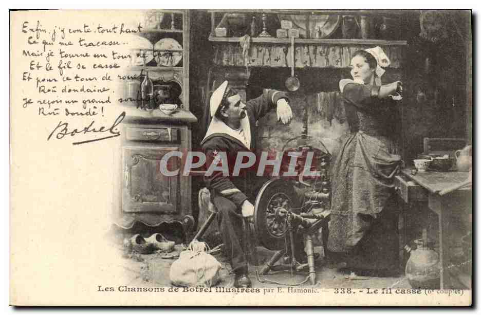 CPA Folklore Les chansons de Botrel illustrees Le fil casse Marin 