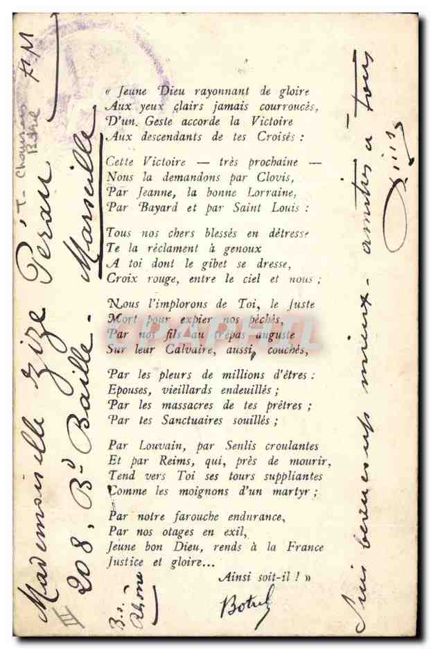 CPA Folklore Priere au Jeuen Bon Dieu Militaria  — Verso