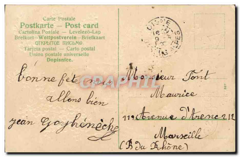 Fille avec lapin et fleurs — Joyeuses pâques — Éditeur Levelezó-Lap, n° 587 — Verso