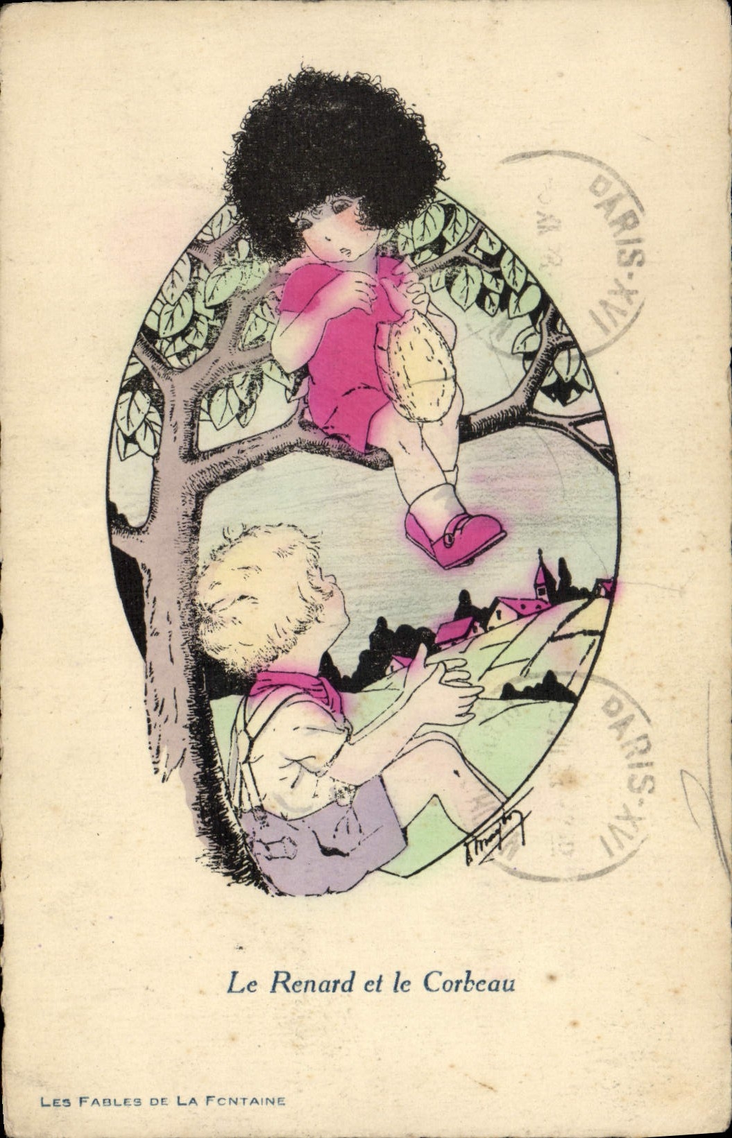 CPA Fantaisie Illustrateur Enfants Le renard et le corbeau