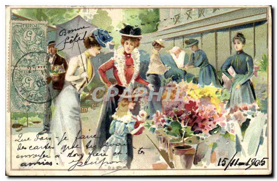 CPA Fantaisie Illustrateur Femmes Marche au fleur