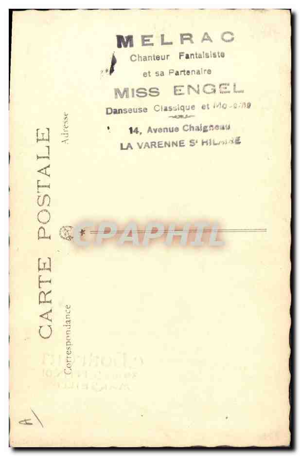 M. Melraco — Chanteur Fantaisiste et sa Partenaire Miss Engel — Carte postale — Reverso