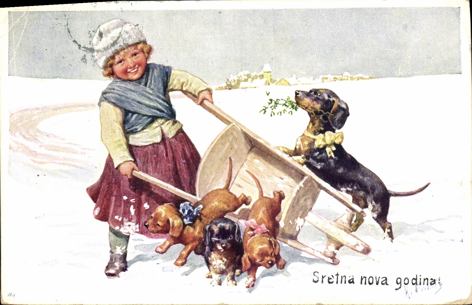 CPA Chien Chiens Basset Enfant
