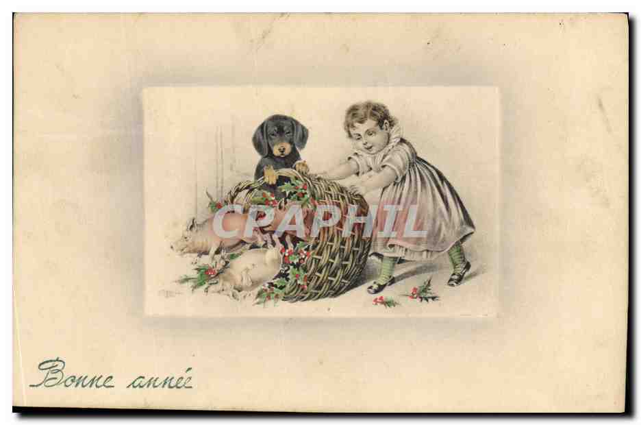 CPA Chien Chiens Basset Enfant