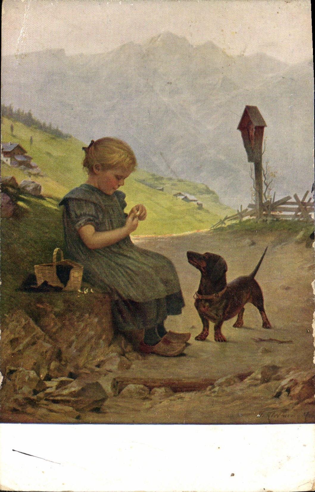 CPA Chien Chiens Basset Enfant