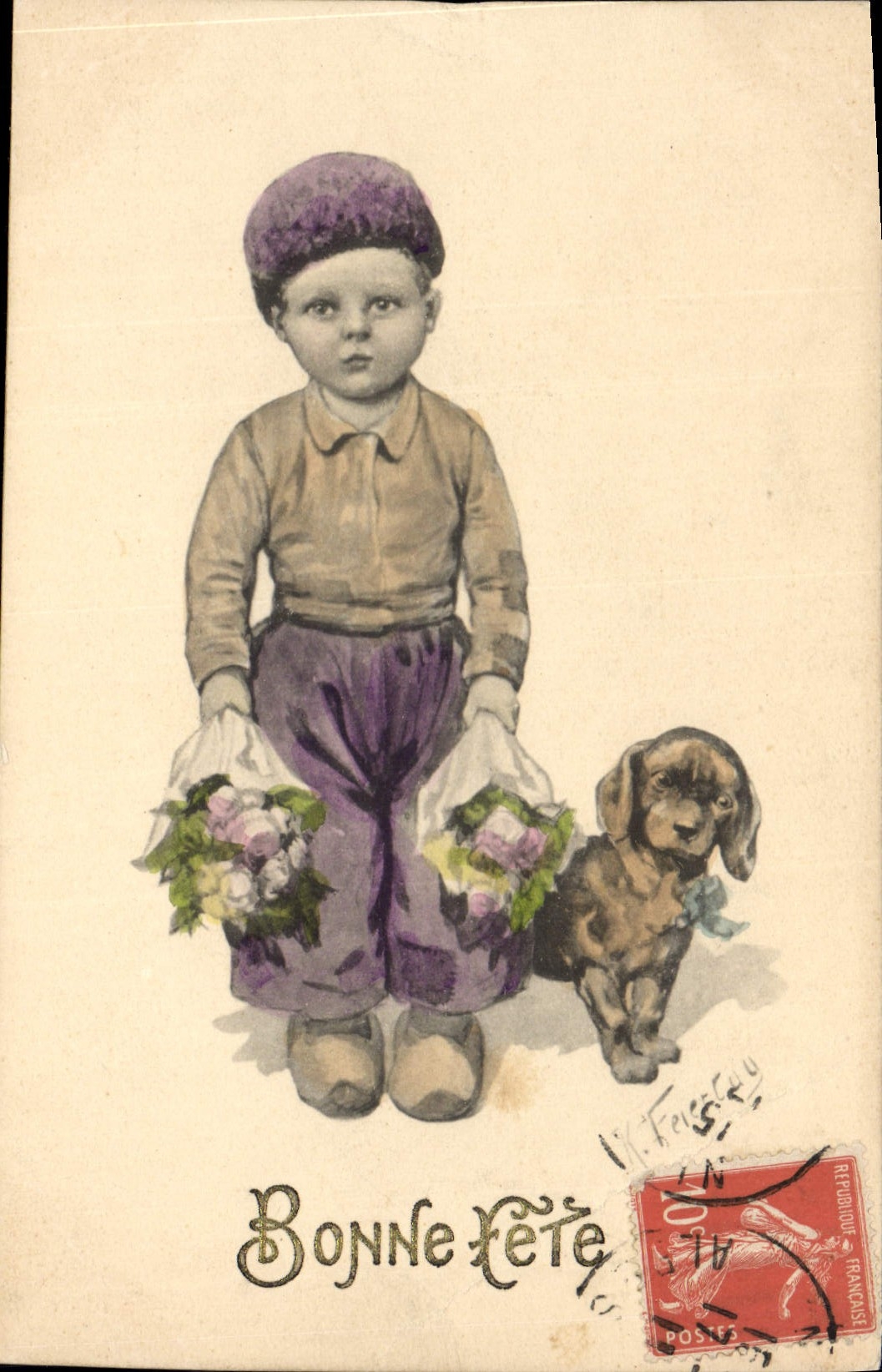 CPA Chien Chiens Basset Enfant