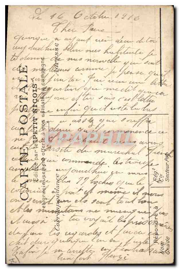 CPA Militaria Le general Joffre — Verso