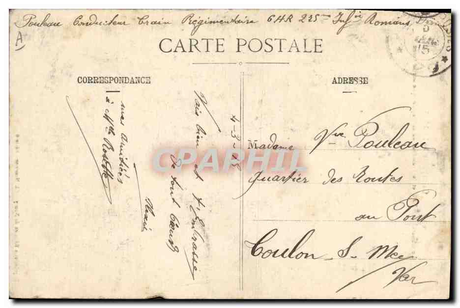 CPA Militaria Le general Joffre et le President de la Republique sur le front — Verso