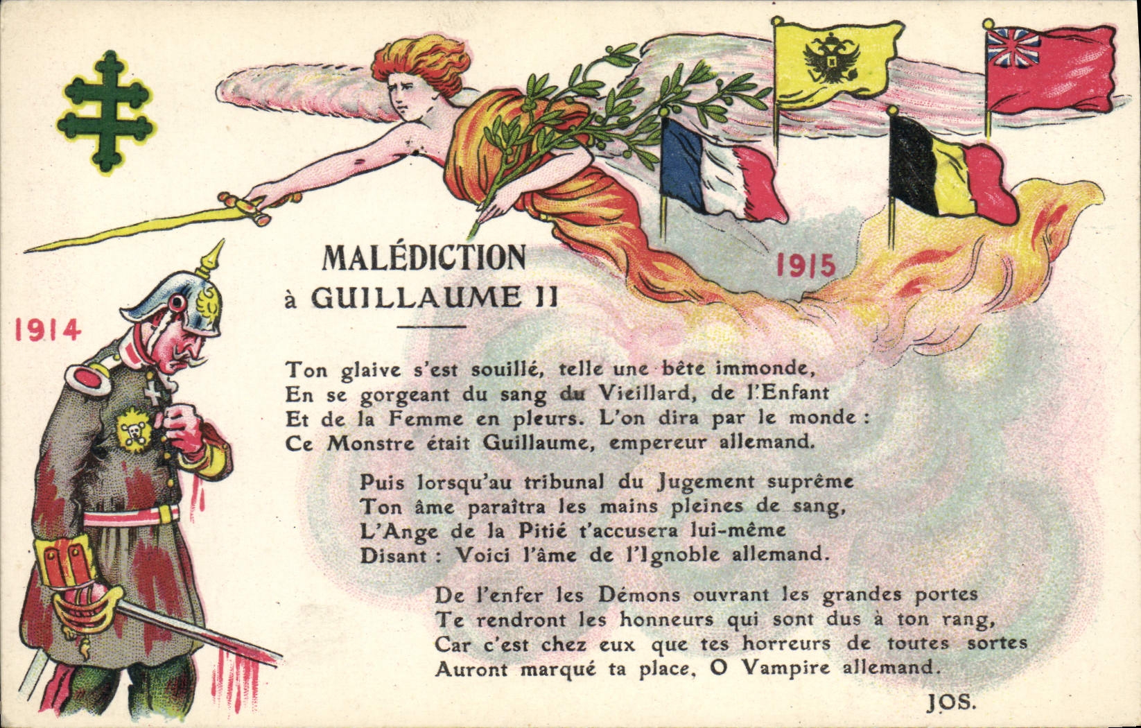 CPA Militaria Malediction a Guillaume II Drapeaux