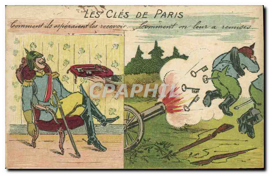 CPA Militaria Les cles de Paris Canon 