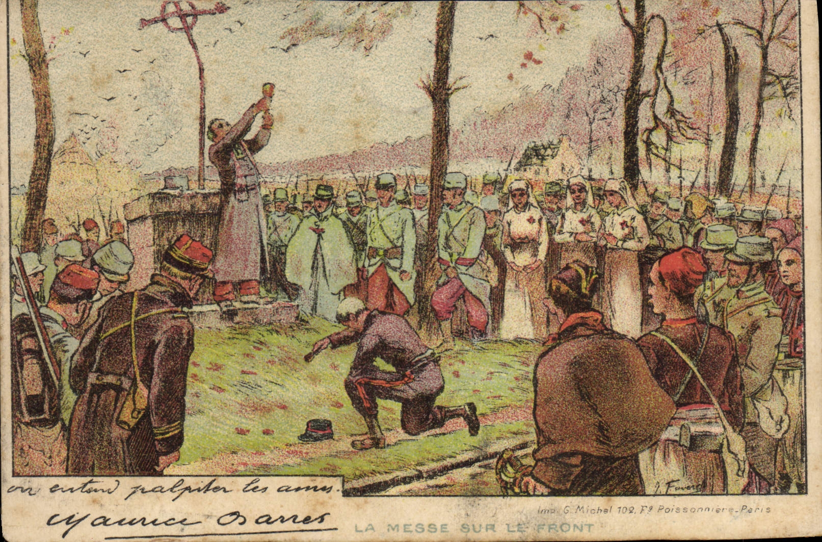 CPA Militaria La messe sur le front Infirmiere Croix Rouge