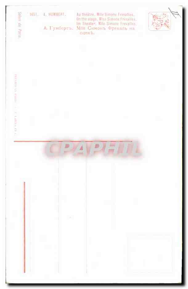 CPA Humbert Au theatre Mlle Simon Frevalles  — Rückseite