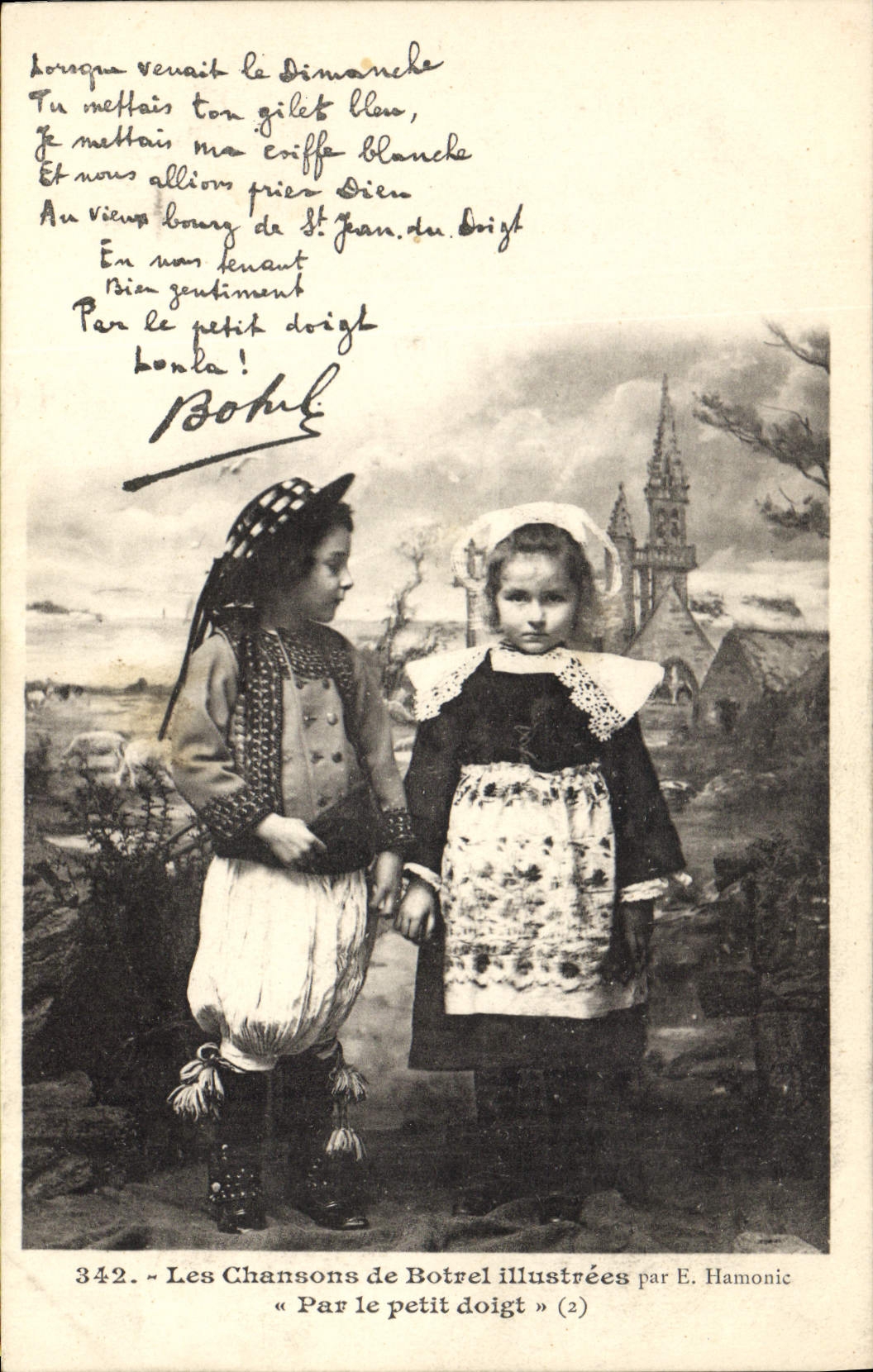 CPA Folklore Les chansons de Botrel Par le petit doigt Enfants 