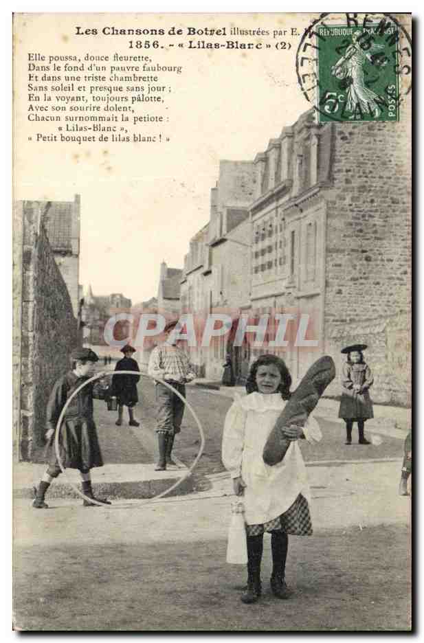 CPA Folklore Les chansons de Botrel Lilas Blanc Enfants Cerceau 