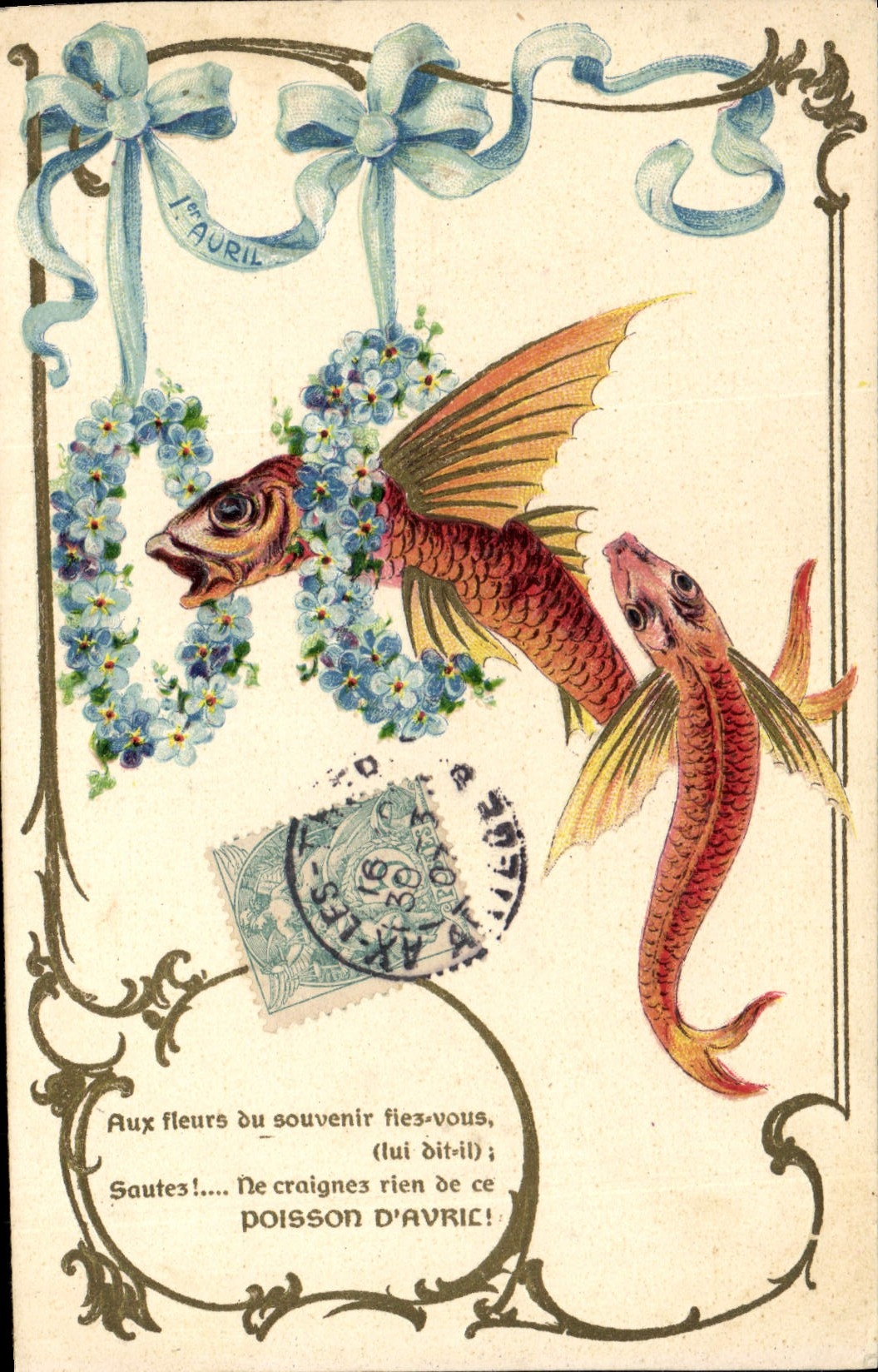 CPA Fantaisie Fleurs Poissons 