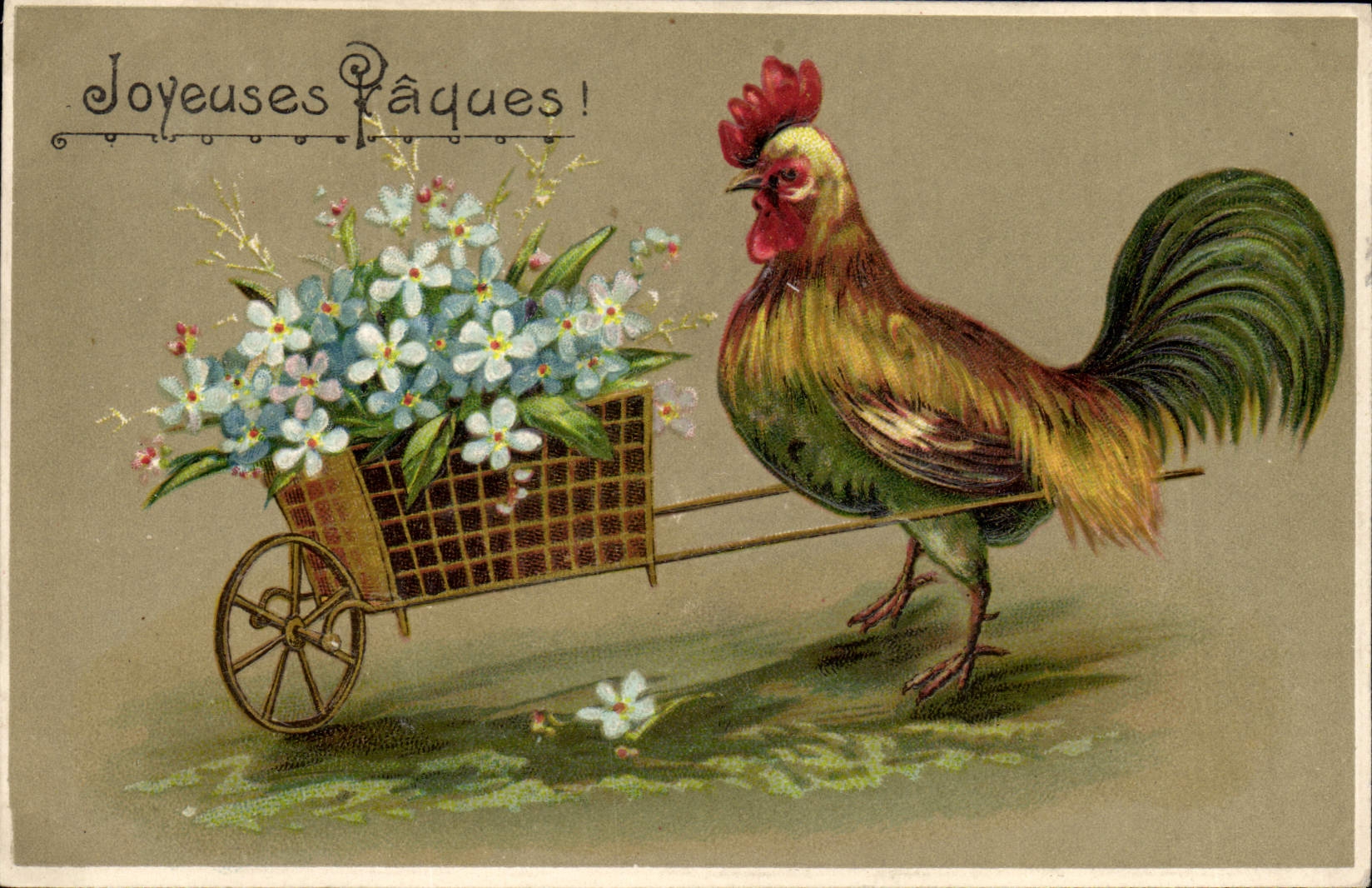 CPA Fantaisie Fleurs Coq 