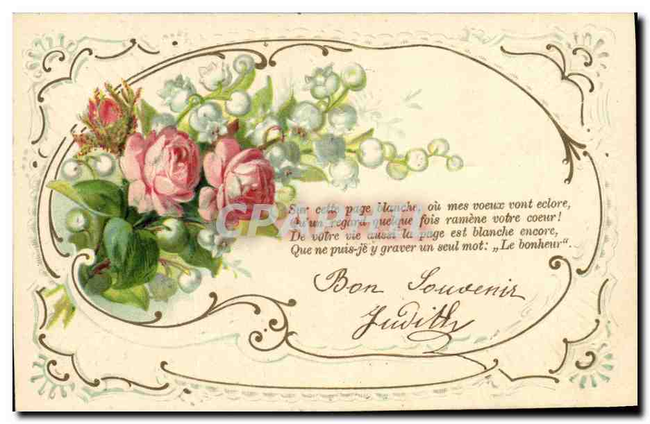 Fleurs et poésie — Bon Souvenir Judithy — éditeur inconnu, n° de série non visible