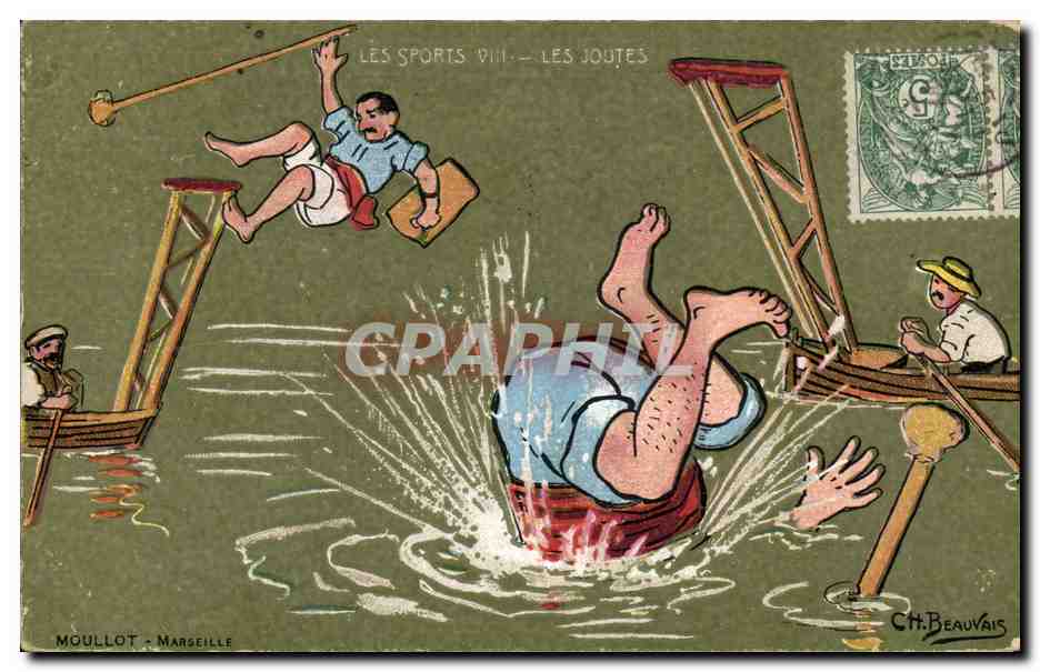CPA Les joutes Illustrateur Beauvais 