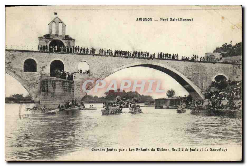 CPA Avignon Pont Saint Benezet Grandes joutes par Les Enfants du Rhone Societe de joute et de sauvetage 