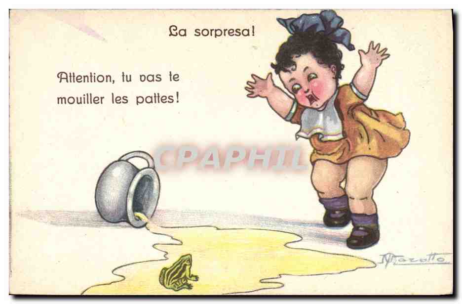 CPA Fantaisie Illustrateur Enfant Grenouille 
