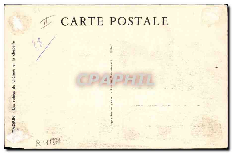CPA Fantaisie Illustrateur Montmorin Les ruines du chateau et la chapelle  — Rückseite