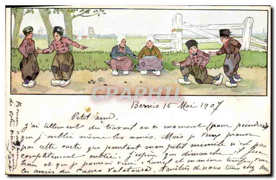 CPA Fantaisie Illustrateur Enfants Jeu de billes 