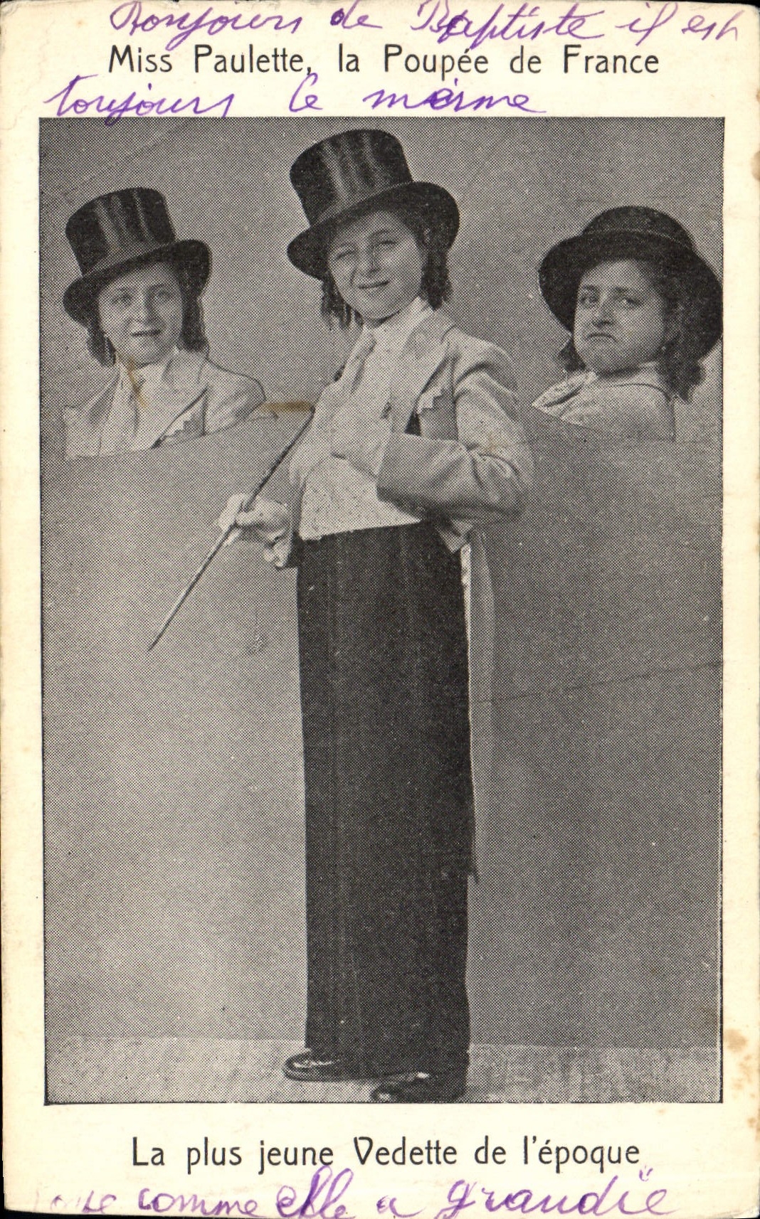 Miss Paulette, la Poupée de France — La plus jeune Vedette de l'époque — Carte postale illustrée