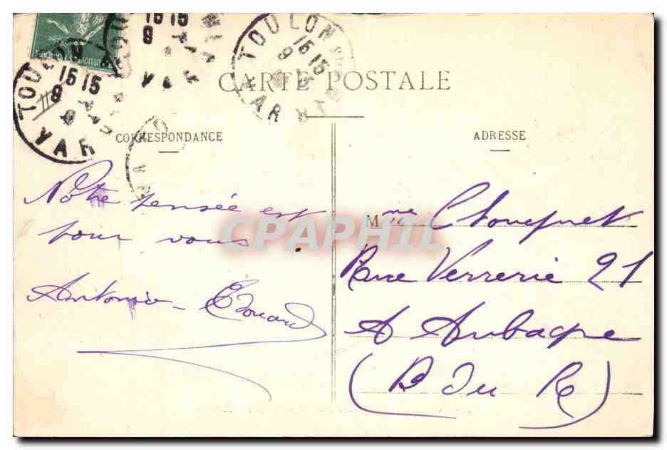 CPA Toulon Le Kiosque de la place d'armes  — Verso