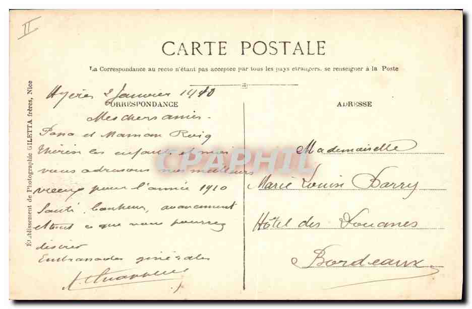 CPA Hyeres le jardin public et le Kiosque  — Verso