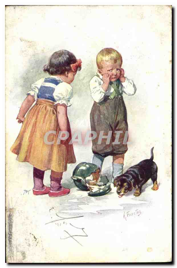 CPA Chien Chiens Enfants Basset 