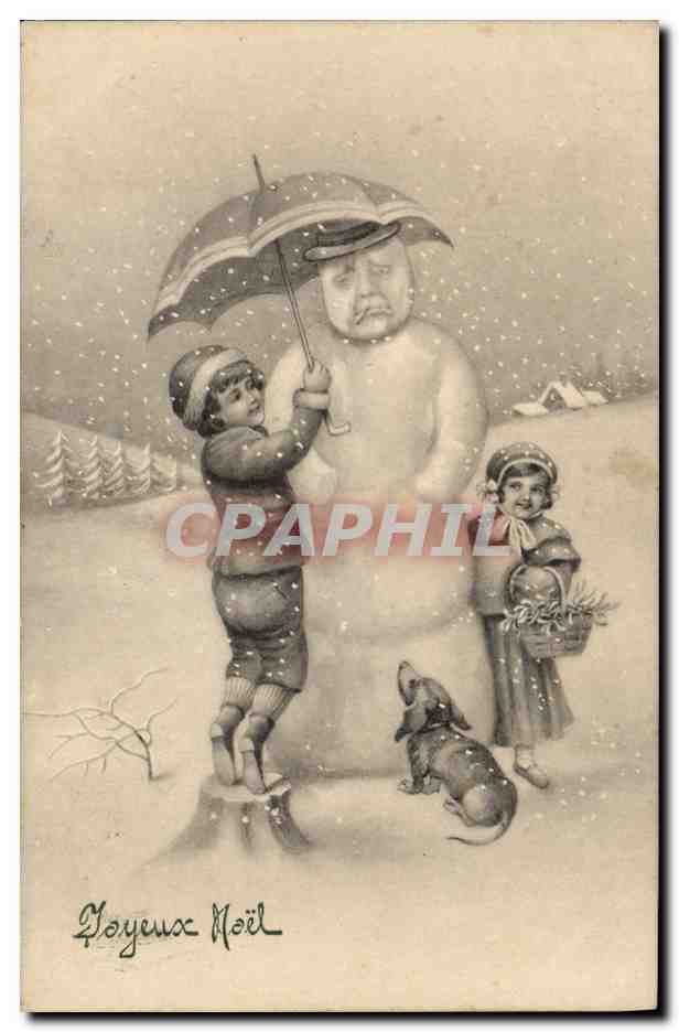 Enfants jouant avec un grand bonhomme de neige — éditeur V.K., Vienne, n° 5036