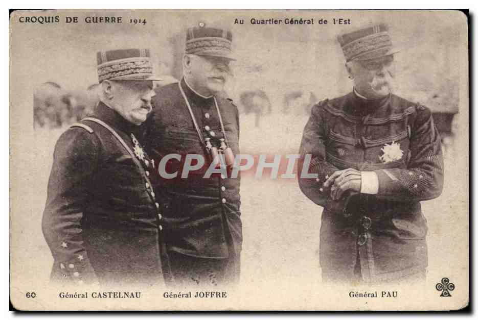 Généraux Castelnau, Joffre et Pau — Au Quartier Général de l'Est — Croquis de Guerre 1914