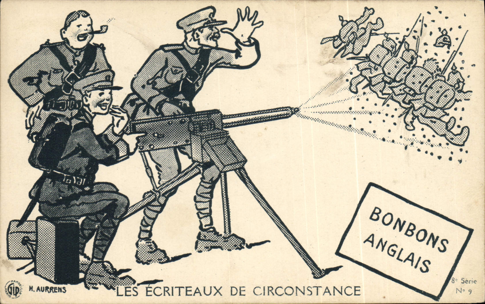 CPA Militaria Bonbons anglais Mitrailleuse Les ecriteaux de circonstance