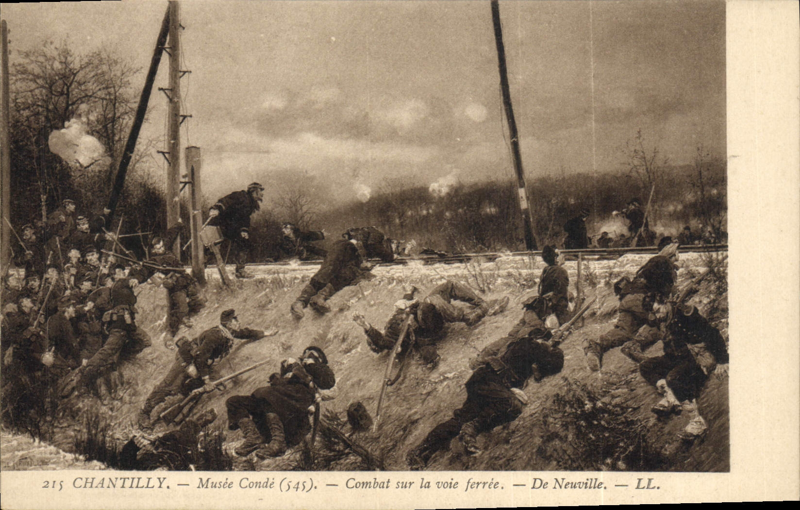 CPA Chantilly Musee Conde Combat sur la voie ferree De Neuville 