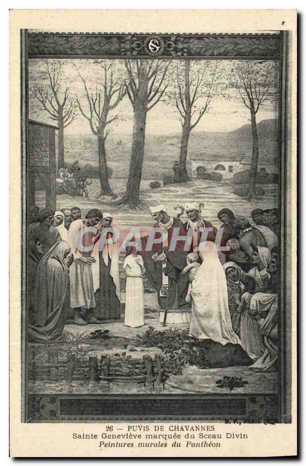 CPA Puvis de Chavannes Sainte Genevieve marquee du sceau divin Peintures murales du Pantheon Paris 