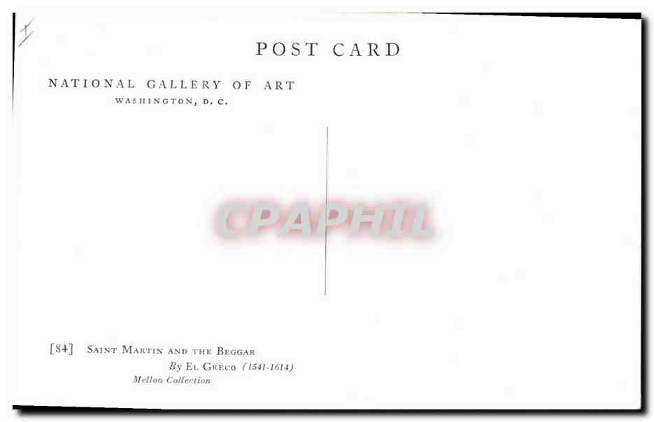 CPA Saint Martin and the beggar El Greco Mellon Collection  — Verso